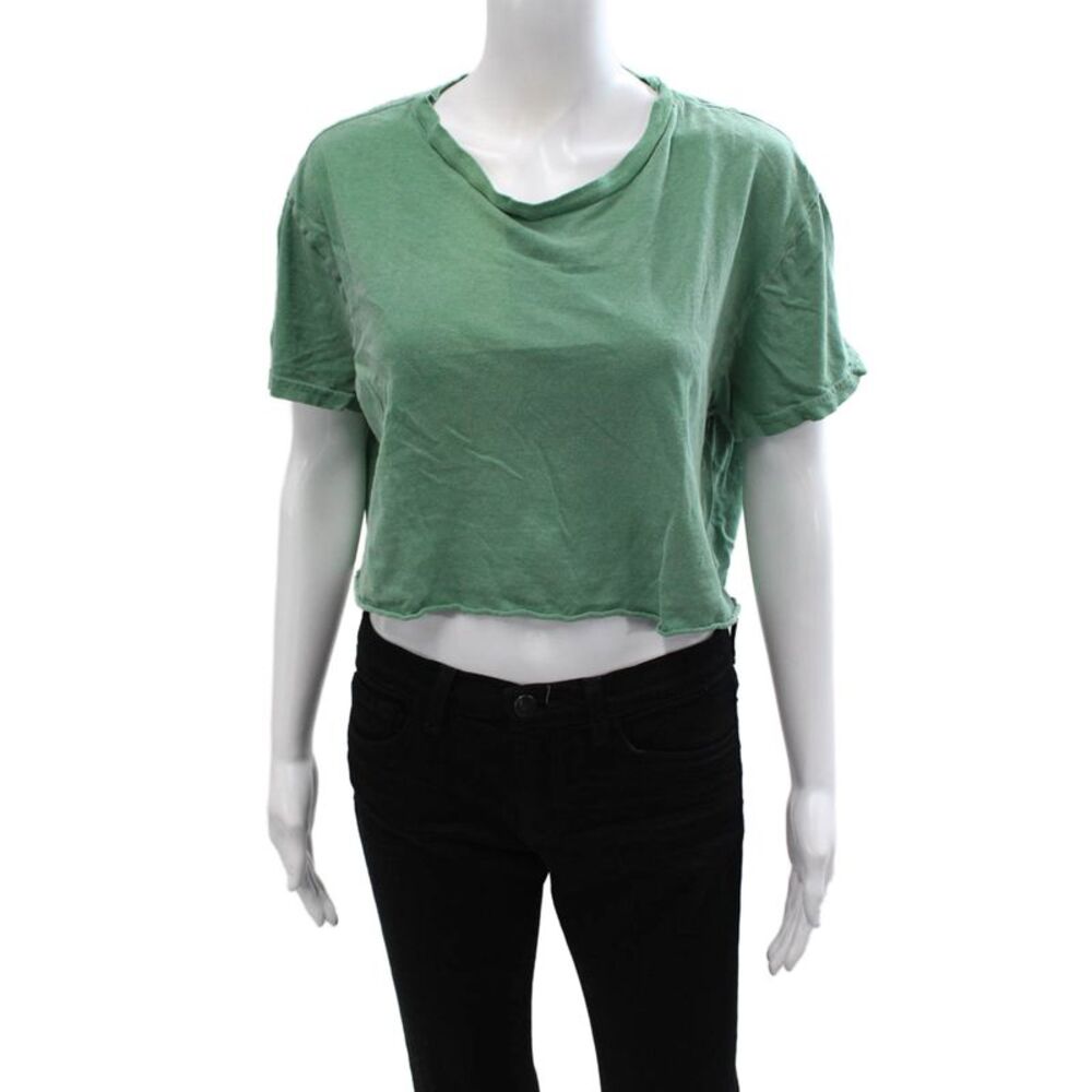 Perfect White Tee Womens Cropped Basic T-Shirt Green Short Sleeve Size L